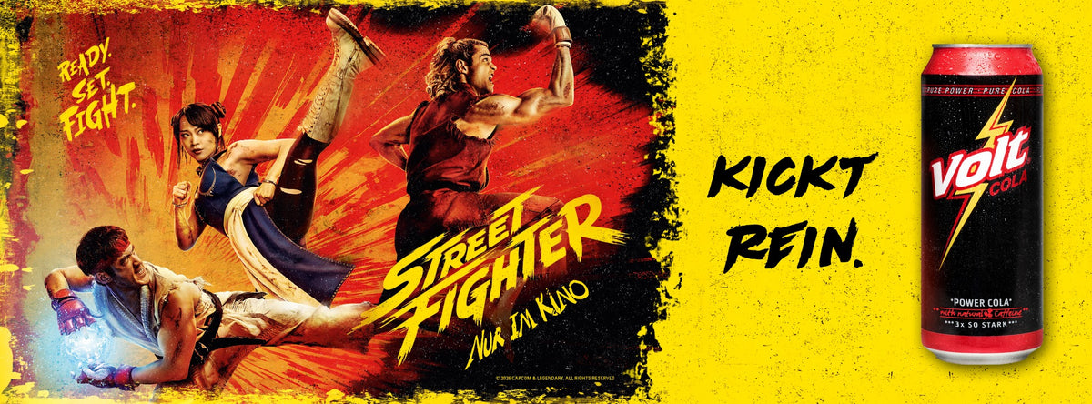 VOLT Power Cola × Street Fighter – Kickt rein. Street Fighter: nur im Kino.