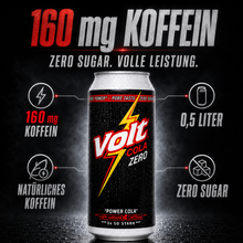 VOLT Cola Zero – 160 mg Koffein, 0,5 Liter, natürliches Koffein, Zero Sugar